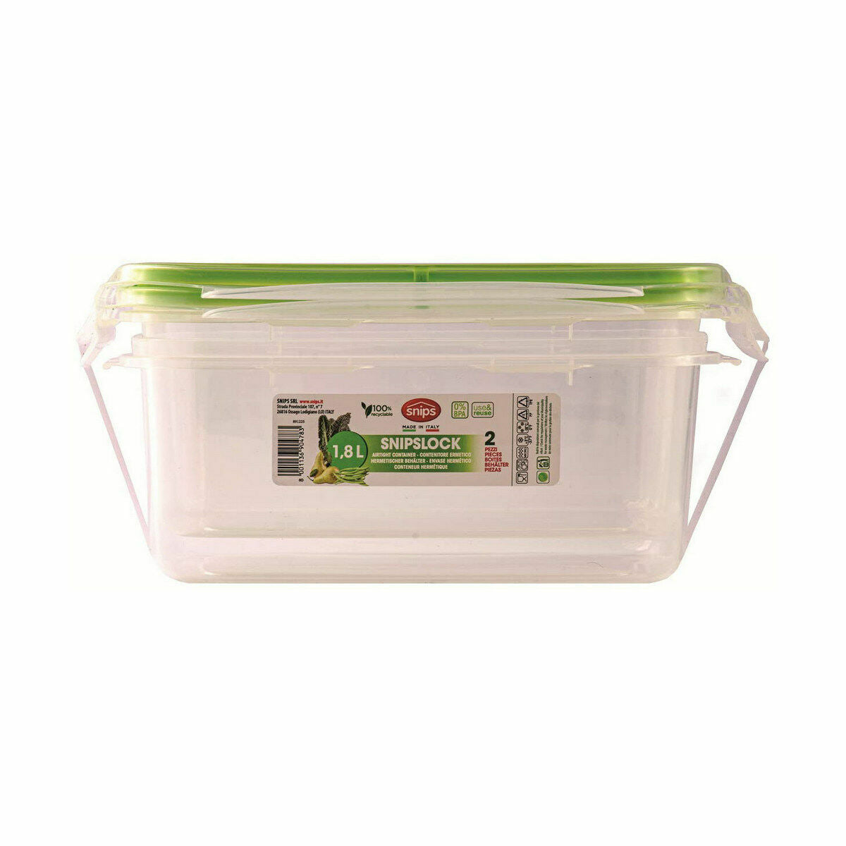 Lunch box Snips Hermetically sealed 1,8 L Rectangular (12 Units)