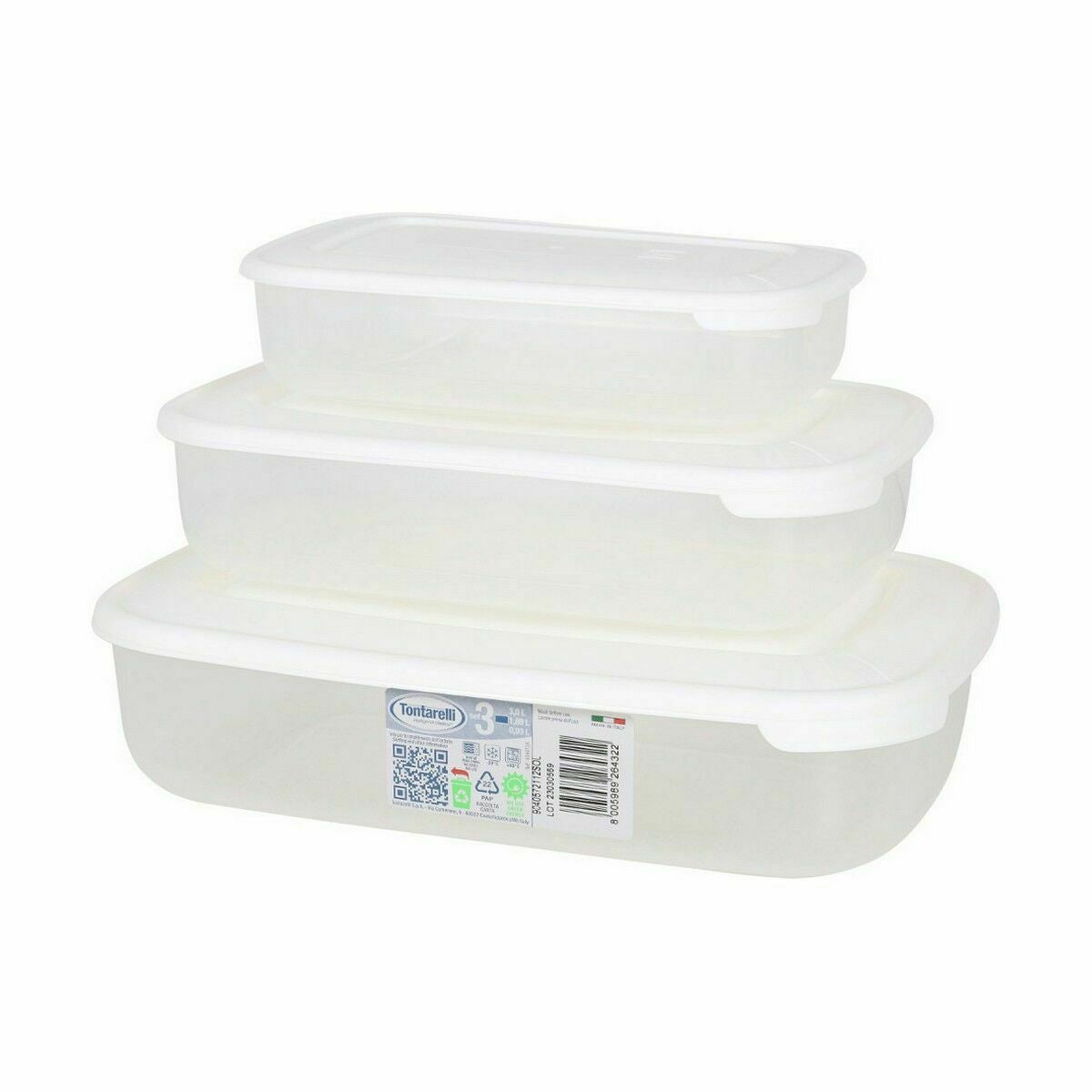 Set of 3 lunch boxes Tontarelli Family White Rectangular 29,6 x 19,8 x 7,7 cm (20 Units)