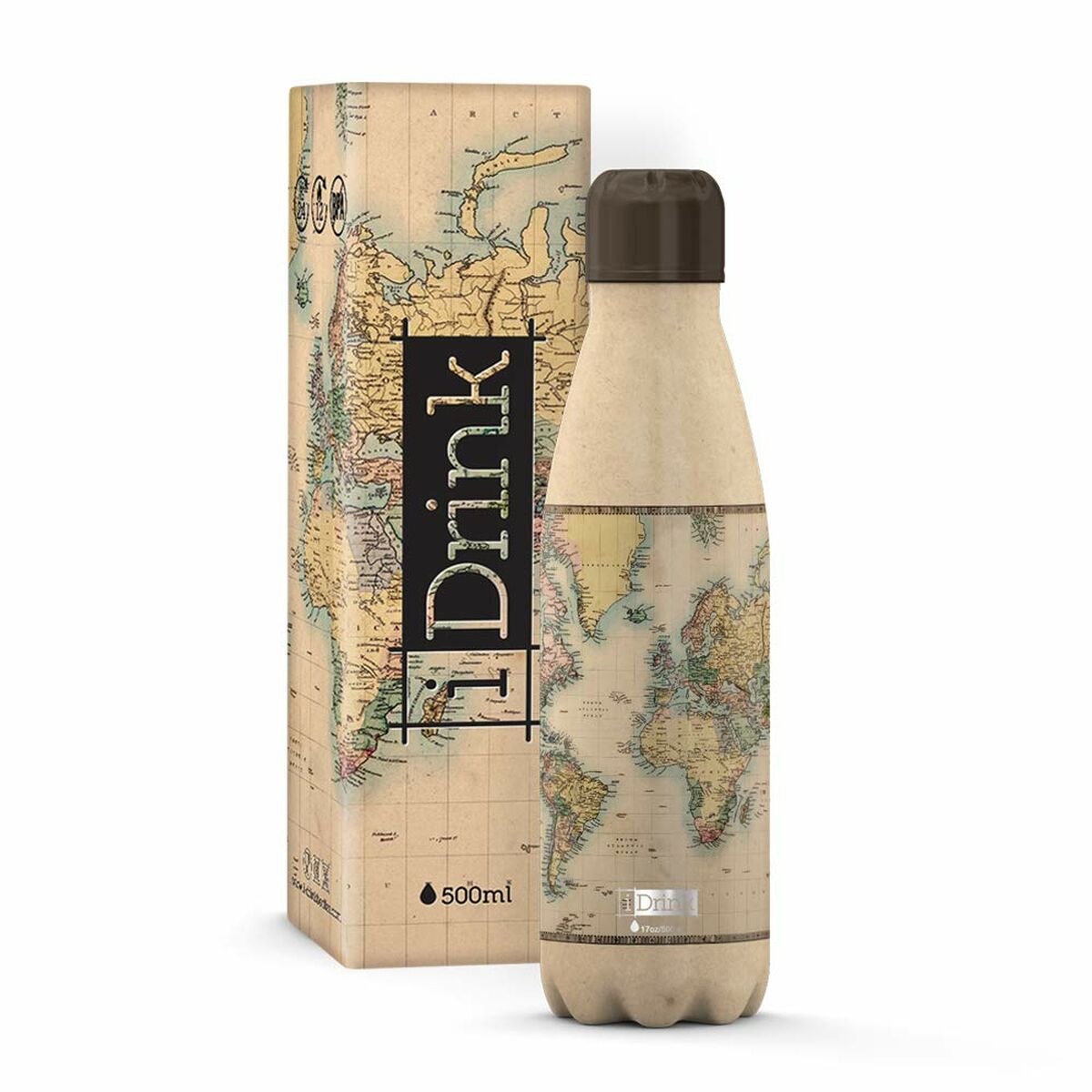 Thermal Bottle iTotal Beige World Map Stainless steel (500 ml)