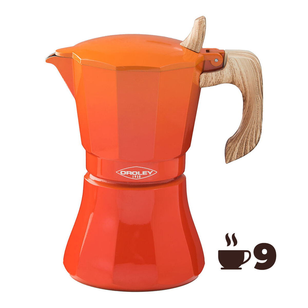 Italian Coffee Pot Oroley Petra 9 Cups Orange Aluminium