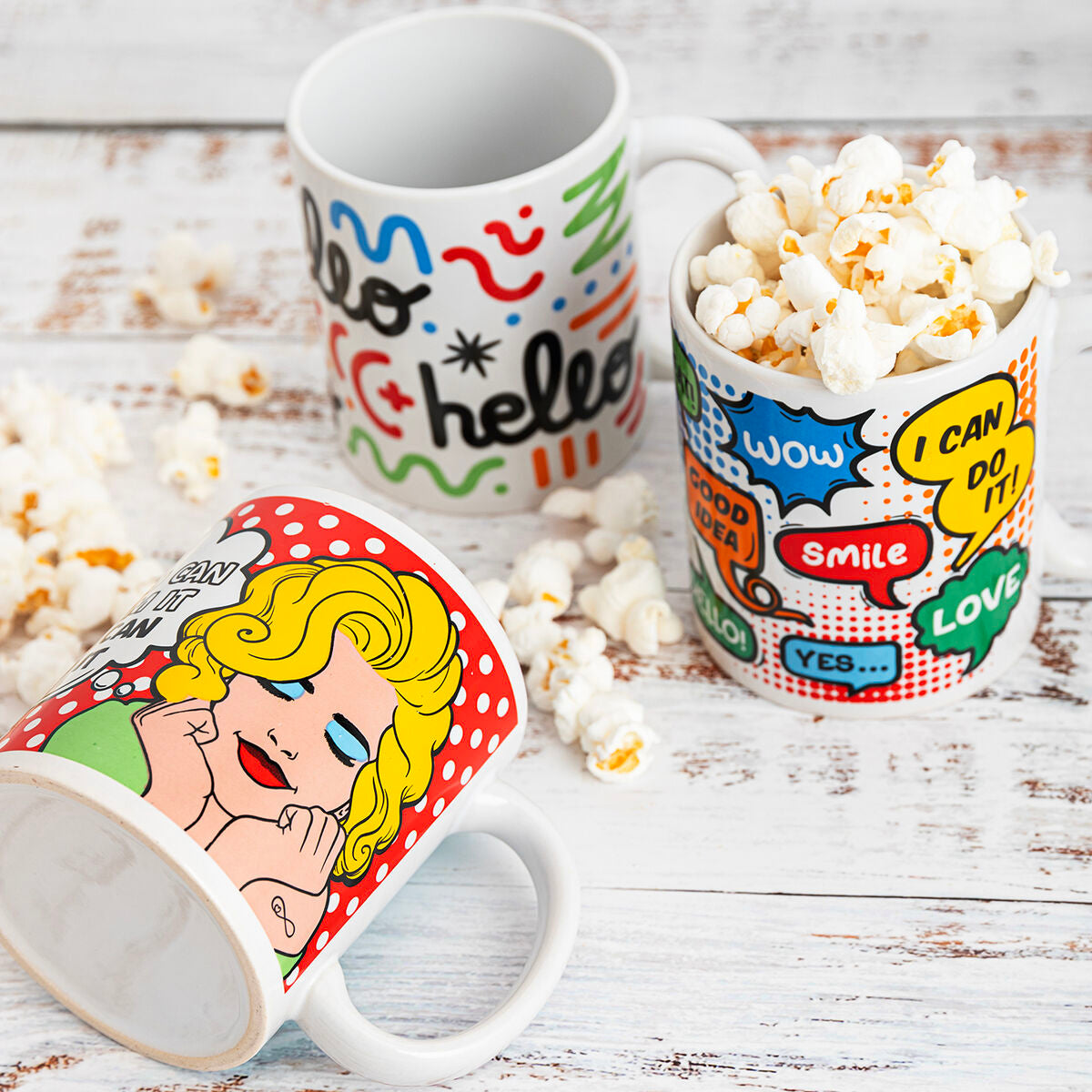 Cup Quid Hello Comics Multicolour Ceramic 330 ml (12 Units)