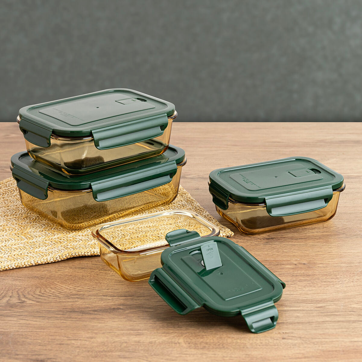 Hermetic Lunch Box Bidasoa Infinity Rectangular Green Yellow Glass 370 ml