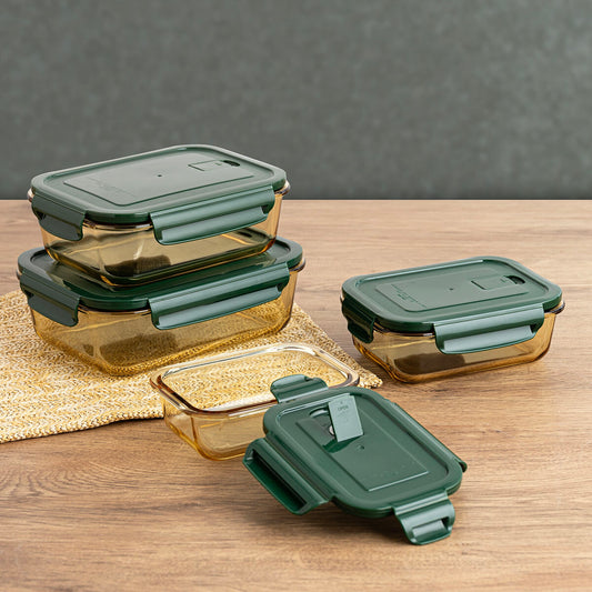 Hermetic Lunch Box Bidasoa Infinity Rectangular Green Yellow Glass 1,04 L