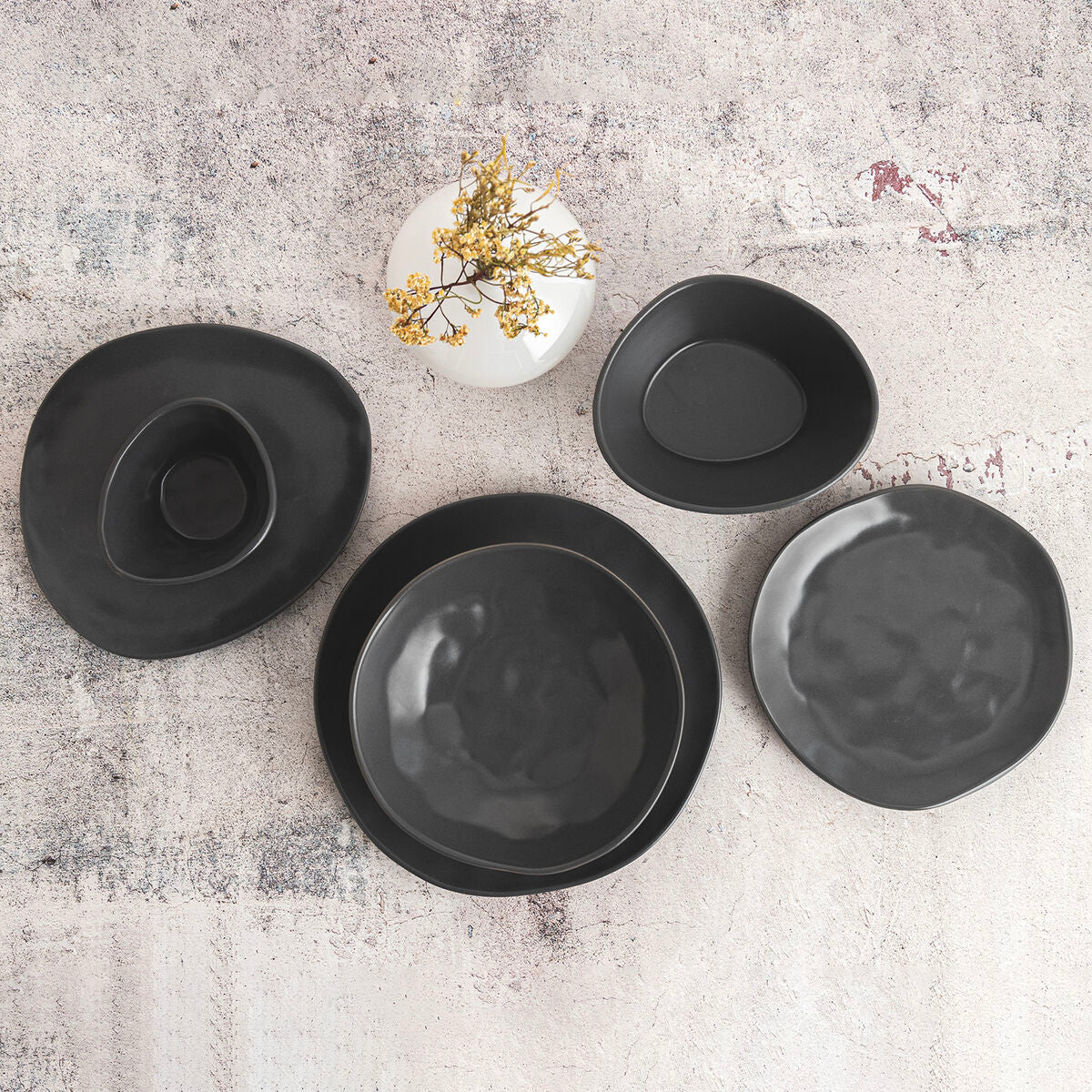 Flat Plate Bidasoa Cosmos Black Ceramic 23 cm (6 Units)