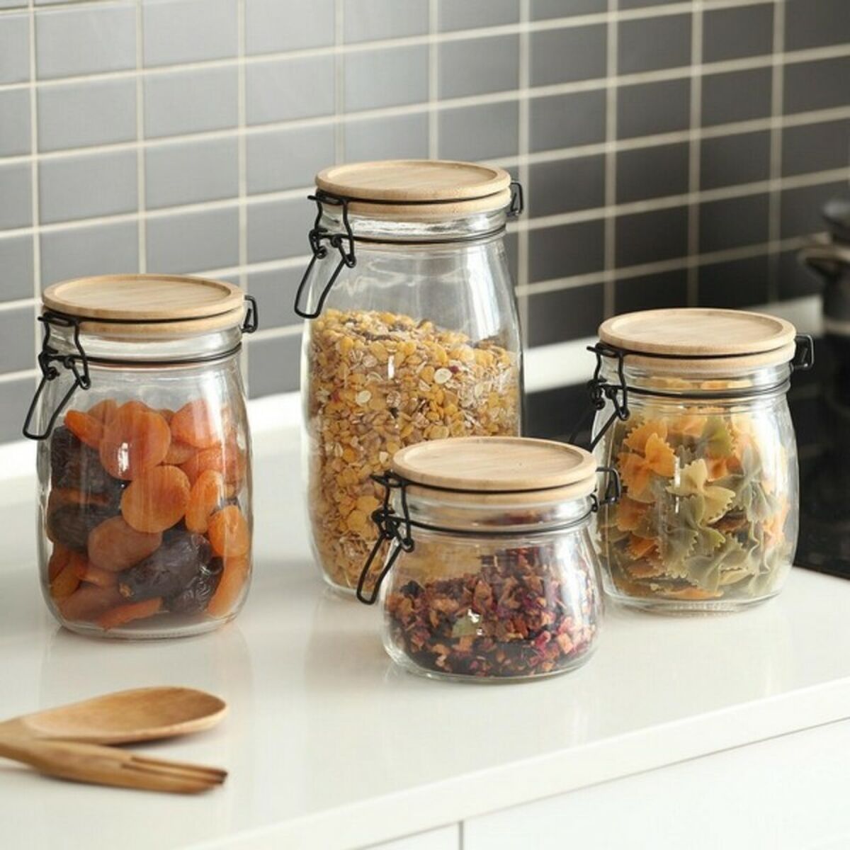 Transparent Glass Jar Versa Bamboo (11,8 x 21,7 x 11,8 cm) 1,5 l