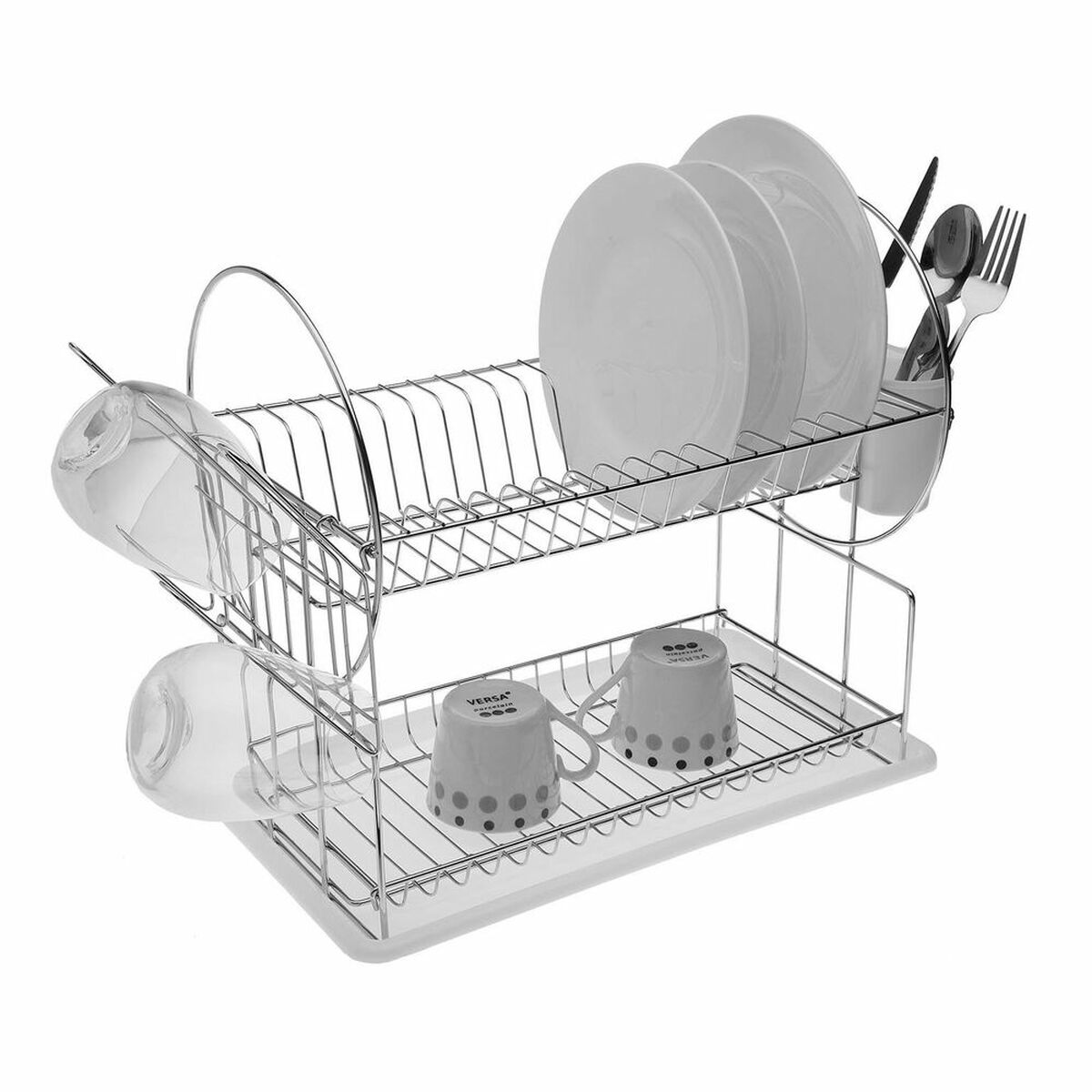 Draining Rack for Kitchen Sink Versa Plates White Double Steel Iron polypropylene (23,5 x 36 x 42,5 cm)