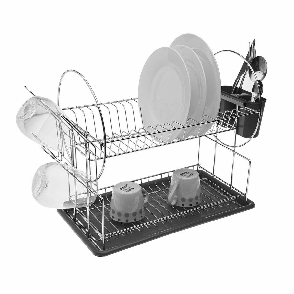 Draining Rack for Kitchen Sink Versa Plates Grey Double Steel Iron polypropylene (23,5 x 36 x 42,5 cm)