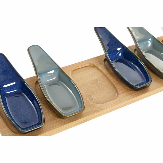 Appetizer Set DKD Home Decor Blue Green Beige Bamboo Porcelain Plastic Modern 36 x 9,7 x 1,3 cm