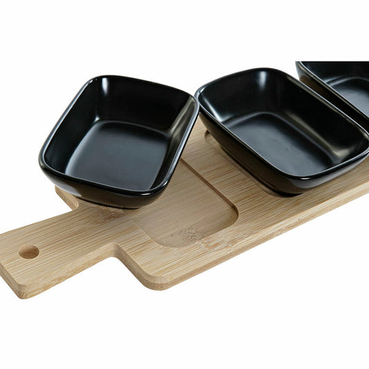 Appetizer Set DKD Home Decor Black Natural Bamboo Plastic Stoneware Cottage 4 Pieces 28 x 10 x 1 cm (4 pcs)