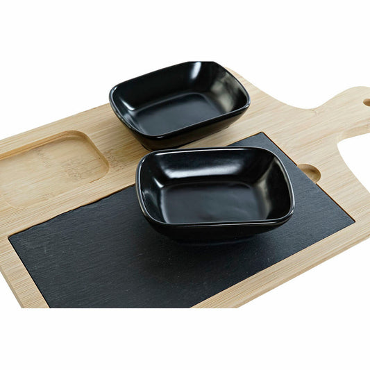 Appetizer Set DKD Home Decor Black Natural Bamboo Plastic Stoneware Board 33 x 19,7 x 3,5 cm (4 pcs)