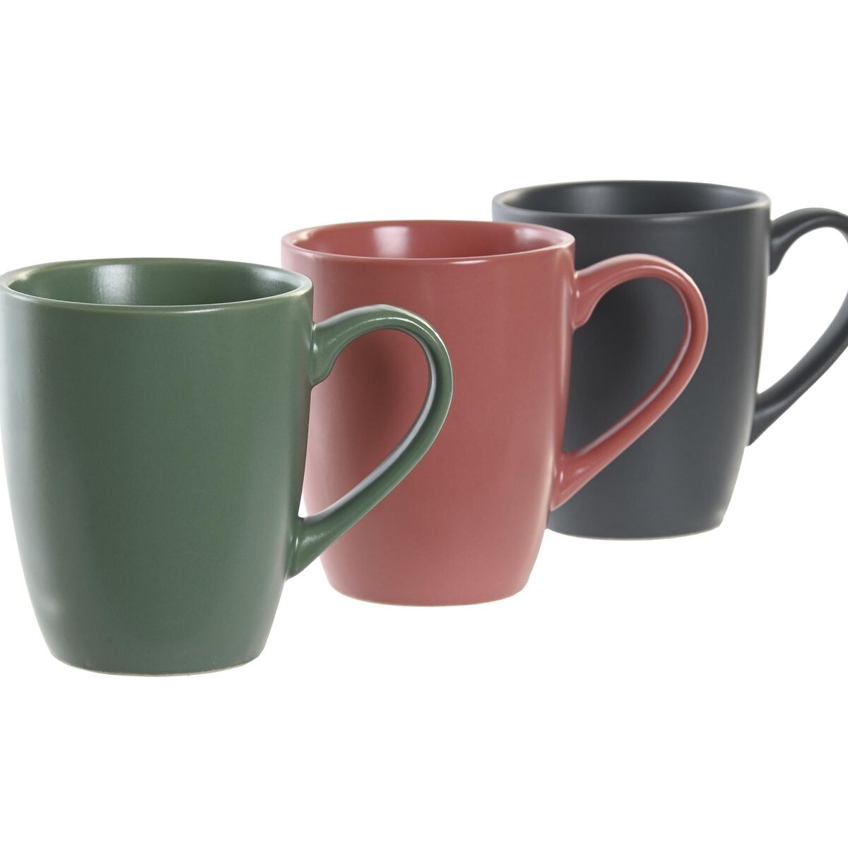 4 Piece Mug Set DKD Home Decor Natural Pink White Green Dark grey Stoneware 160 ml