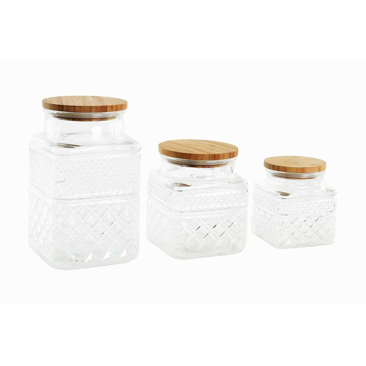 3 Tubs DKD Home Decor Crystal Natural Transparent Bamboo 12 x 12 x 20 cm