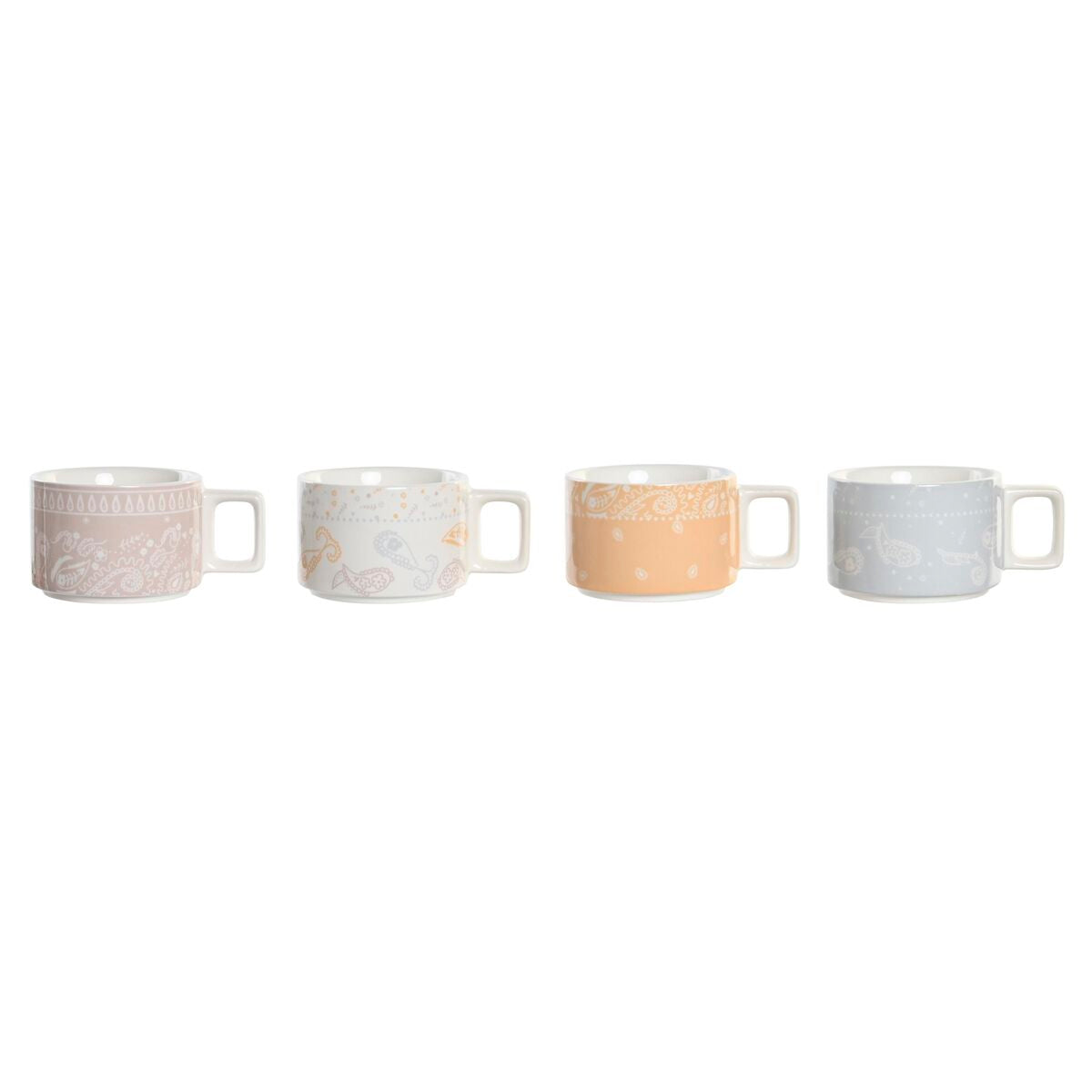 Piece Coffee Cup Set DKD Home Decor Red Blue Metal White Yellow Bamboo 260 ml 4 Pieces Dolomite