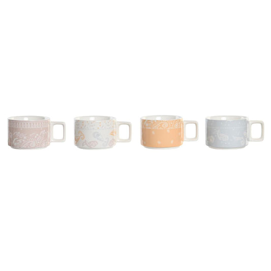 Piece Coffee Cup Set DKD Home Decor Red Blue Metal White Yellow Bamboo 260 ml 4 Pieces Dolomite