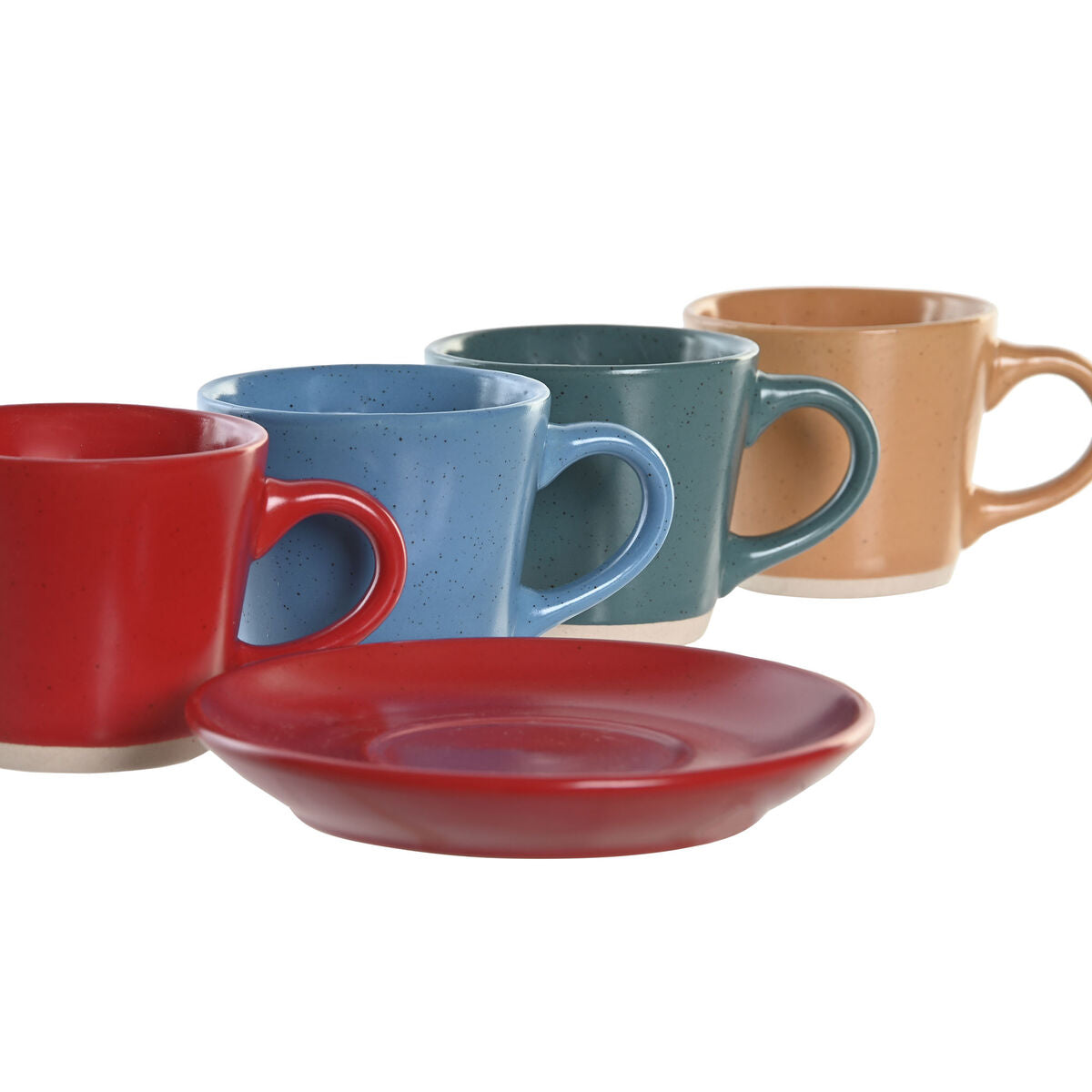 Set of Mugs with Saucers DKD Home Decor Red Blue Green Yellow Stoneware 90 ml