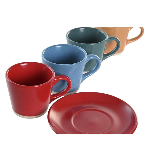 Set of Mugs with Saucers DKD Home Decor Red Blue Green Yellow Stoneware 90 ml