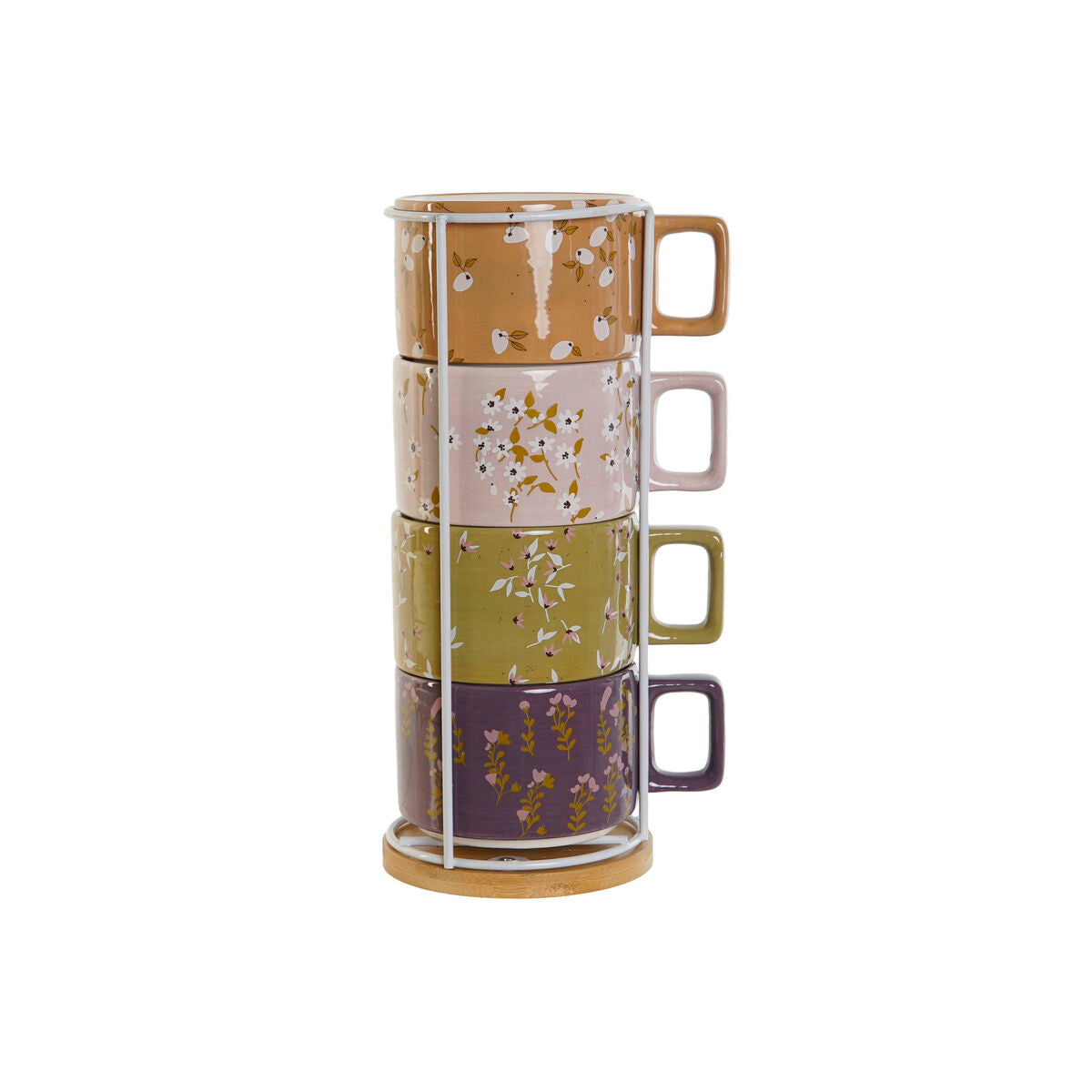 Piece Coffee Cup Set DKD Home Decor Green Pink Mustard Lilac Metal Bamboo 260 ml