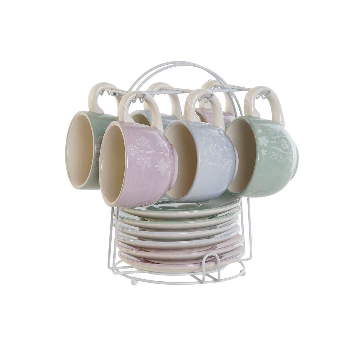 Piece Coffee Cup Set DKD Home Decor Blue White Green Lilac Metal 180 ml