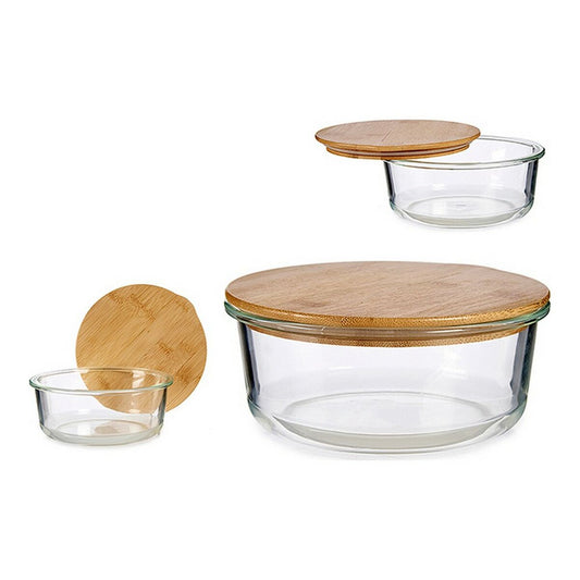 Lunch box Transparent Bamboo Borosilicate Glass 17 x 7 x 17 cm