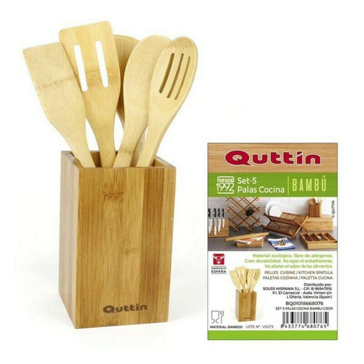 Kitchen Utensils Set Quttin Bamboo 5 Pieces 10 x 10 x 31,5 cm (8 Units)