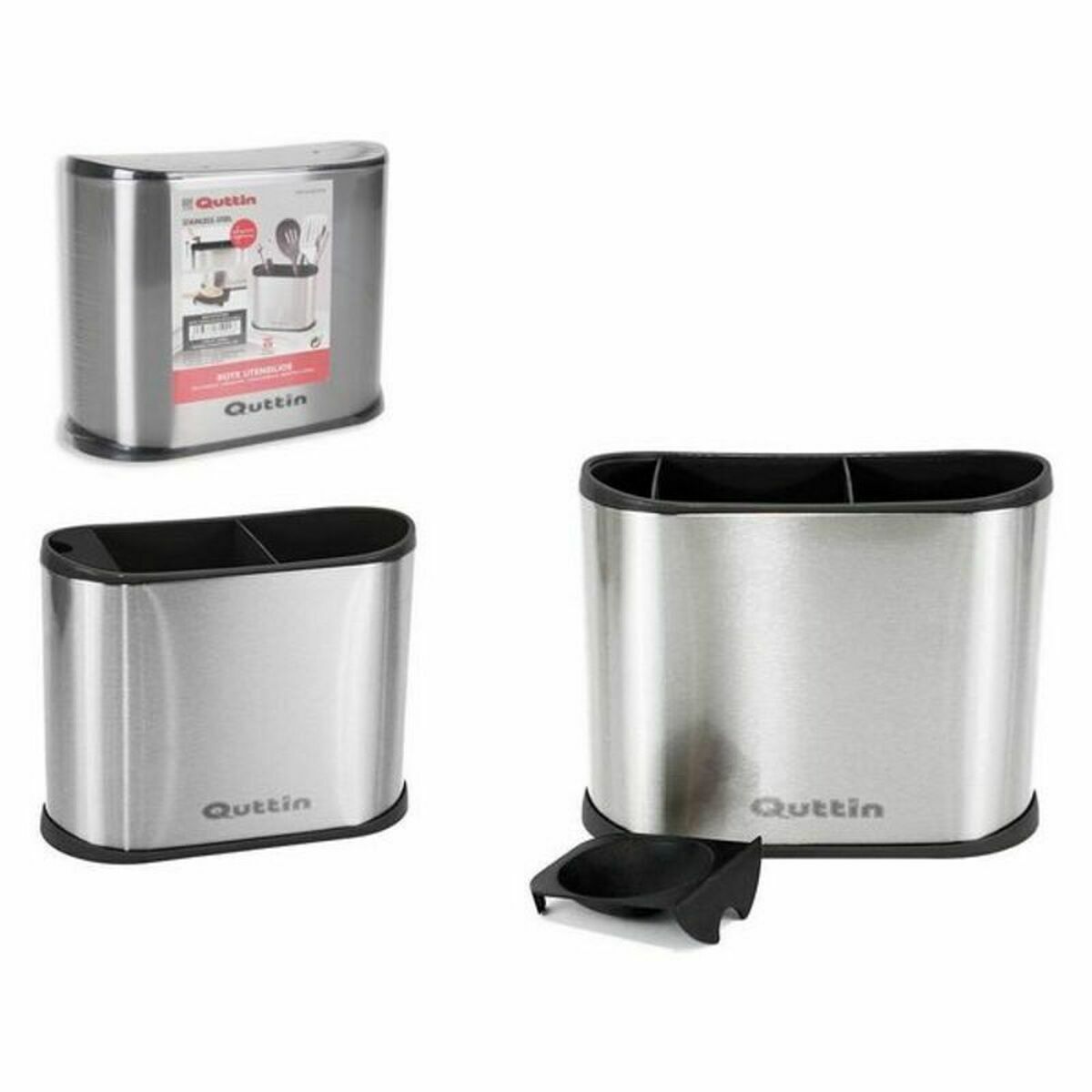 Pot for Kitchen Utensils Quttin 143615 Stainless steel 18 x 10,4 x 23 cm (8 Units)