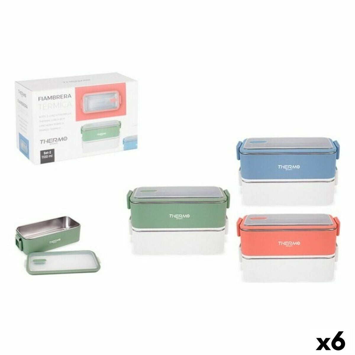 Lunch box ThermoSport Thermal Rectangular 20 x 9 x 12 cm (6 Units) (2 x 550 ml)