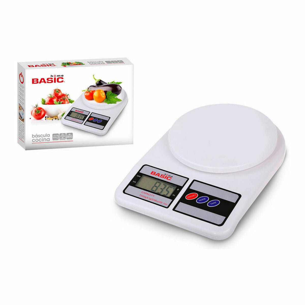 kitchen scale Basic Home Digital 7 kg White 23 x 16 x 3,6 cm (6 Units)