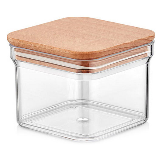 Jar Quttin With lid Plastic 500 ml Wood Squared 10,5 x 10,5 x 8 cm (12 Units)