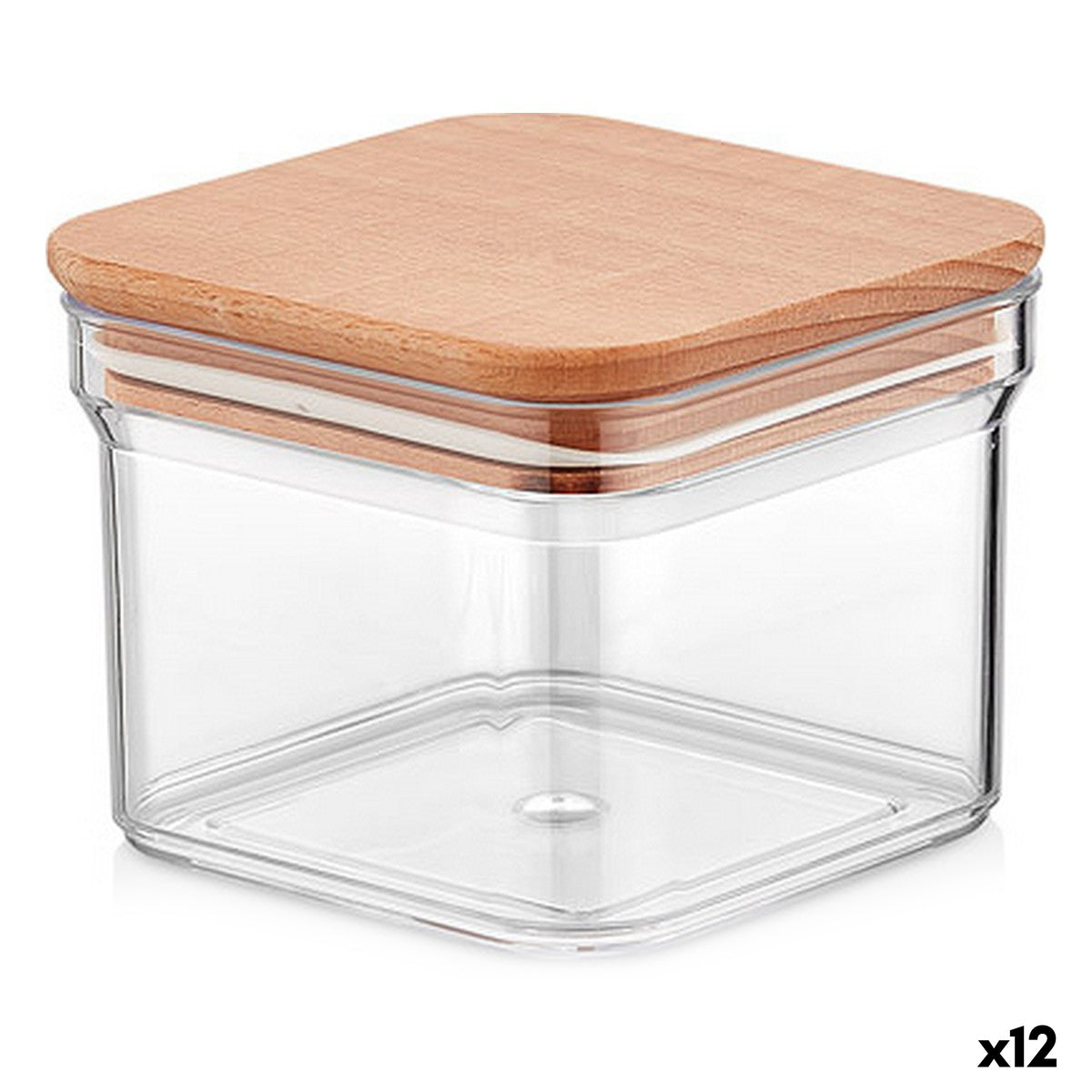 Jar Quttin With lid Plastic 500 ml Wood Squared 10,5 x 10,5 x 8 cm (12 Units)