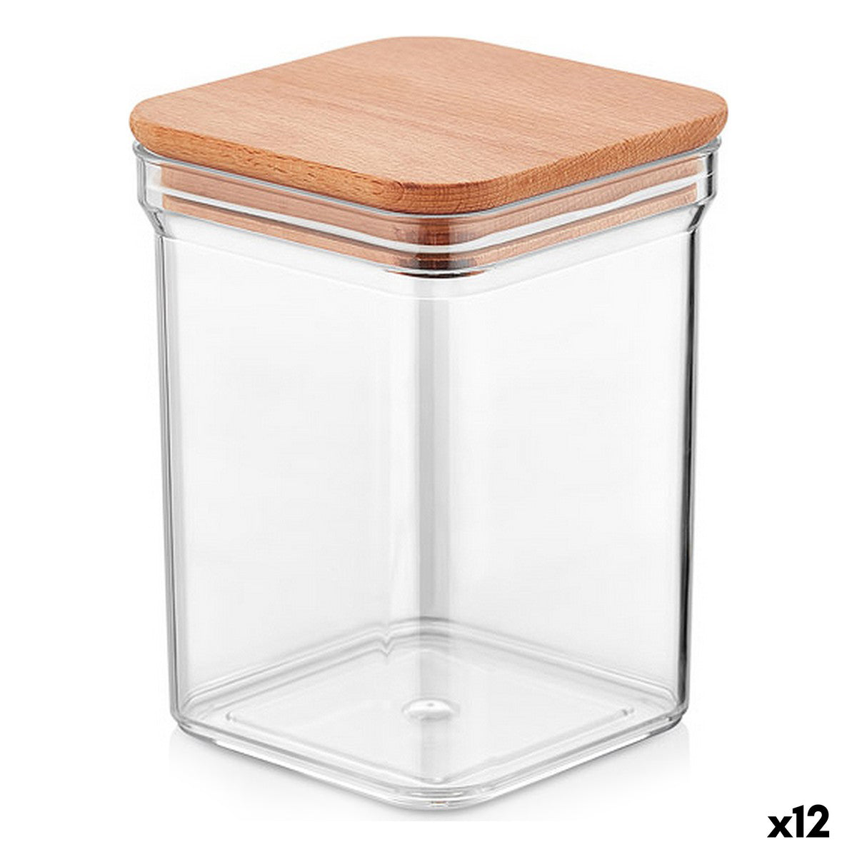 Jar Quttin Wood Squared 1 L 10,5 x 10,5 x 14 cm (12 Units)