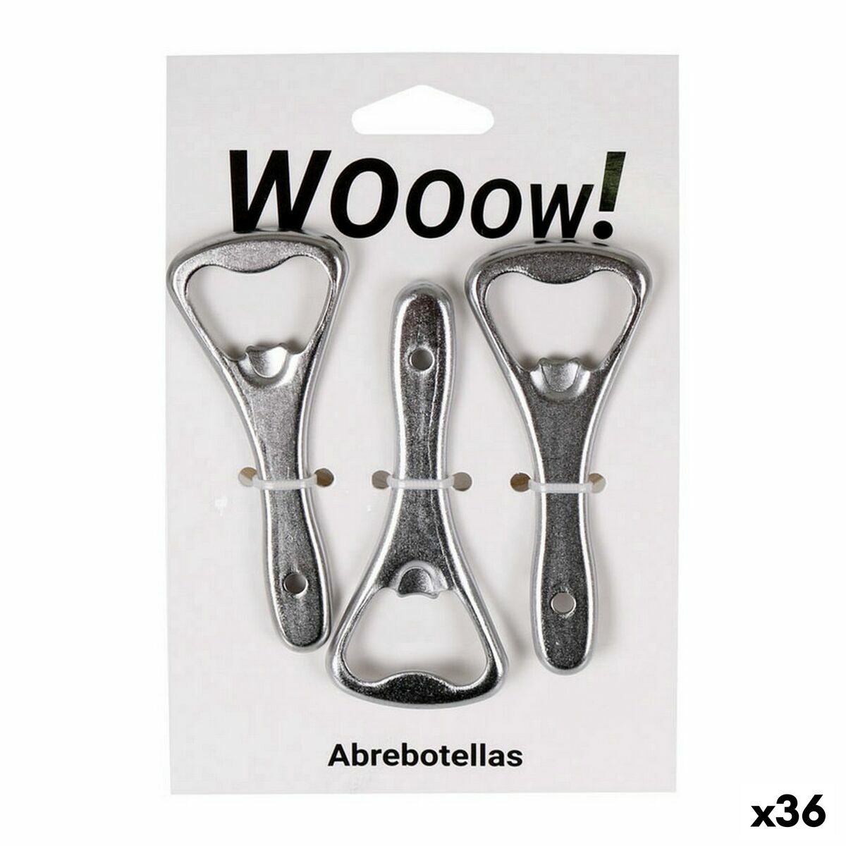 Bottle opener Wooow Silver Set 3 Pieces (36 Units)