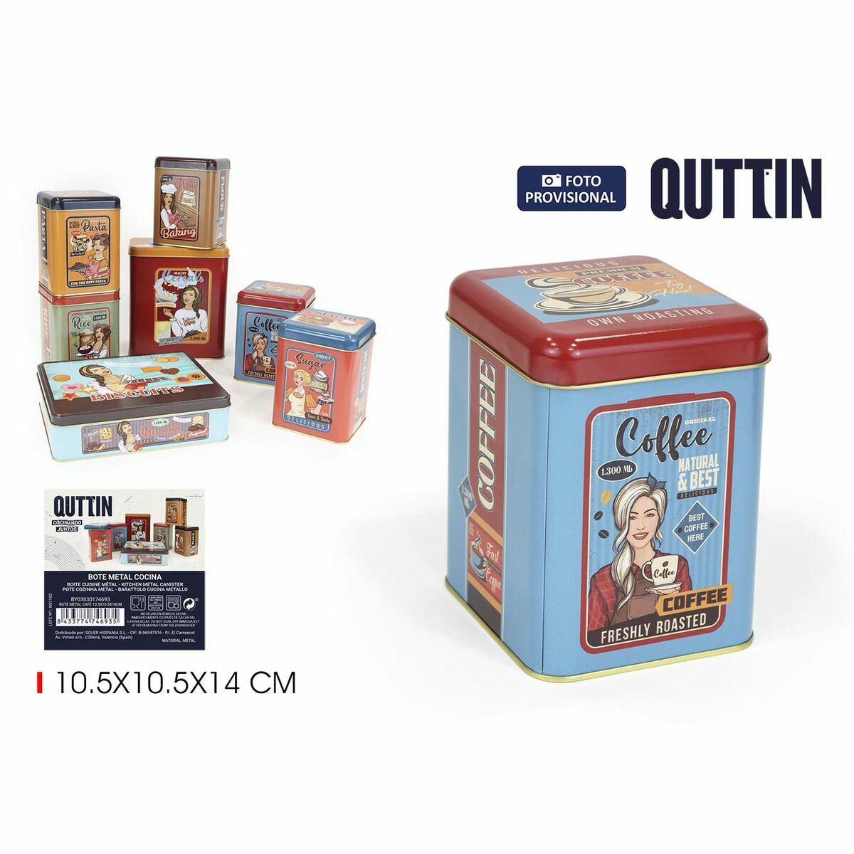 Tin Quttin Metal 10,5 x 10,5 x 14 cm (12 Units)