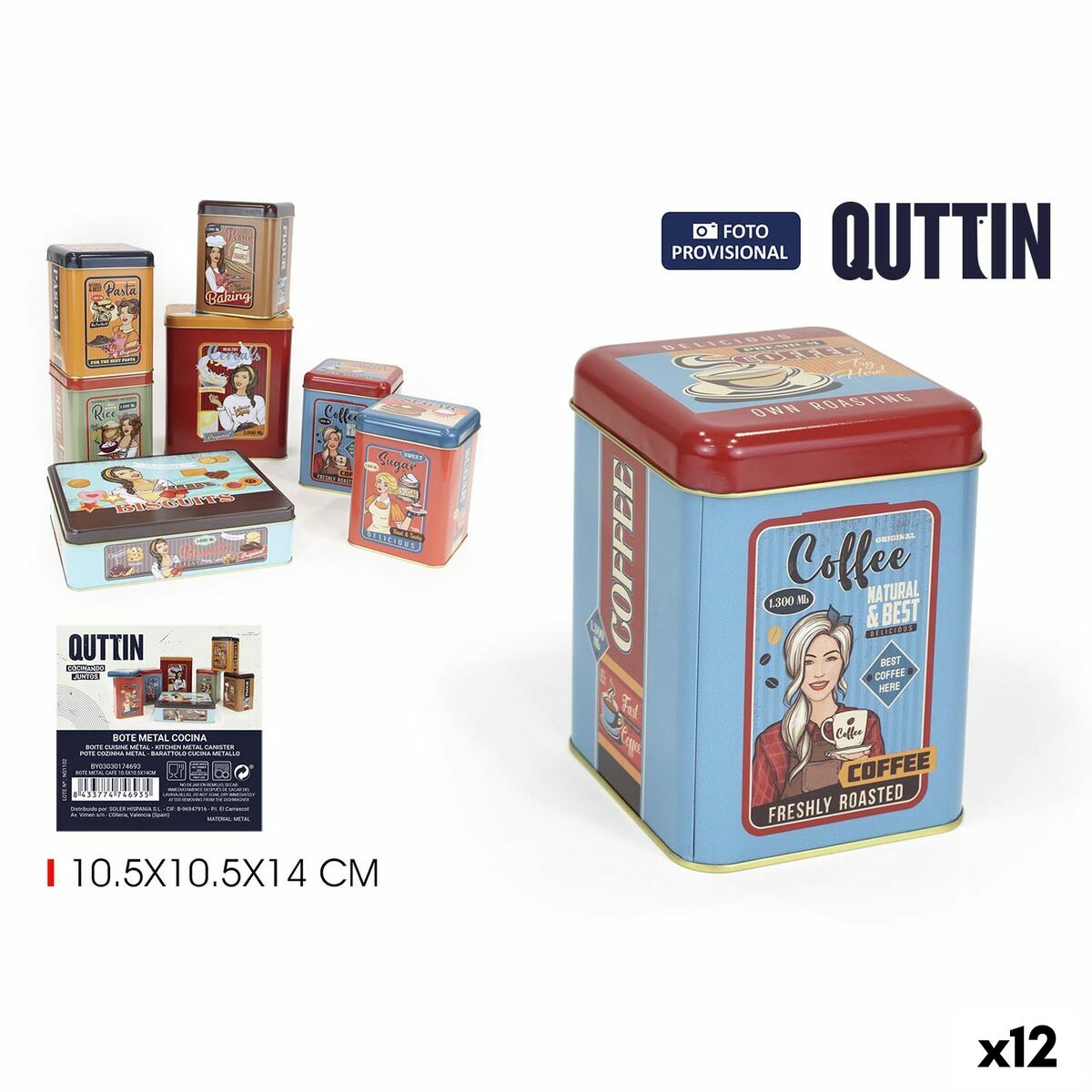 Tin Quttin Metal 10,5 x 10,5 x 14 cm (12 Units)