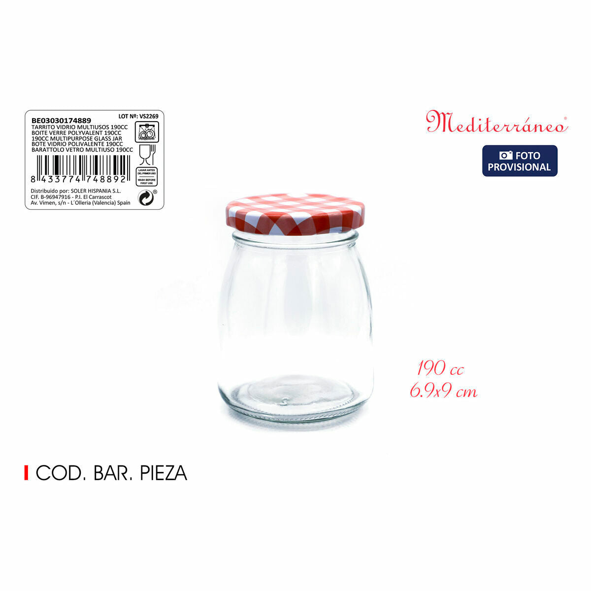 Glass Jar Mediterraneo Multi-use 190 ml Glass (48 Units)