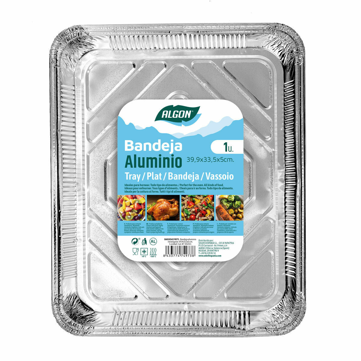 Tray Algon Aluminium Rectangular 39,9 x 33,5 x 5 cm (24 Units)