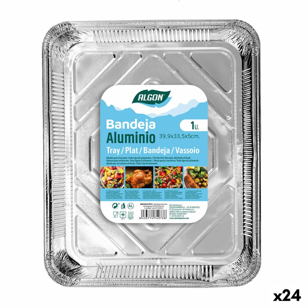 Tray Algon Aluminium Rectangular 39,9 x 33,5 x 5 cm (24 Units)