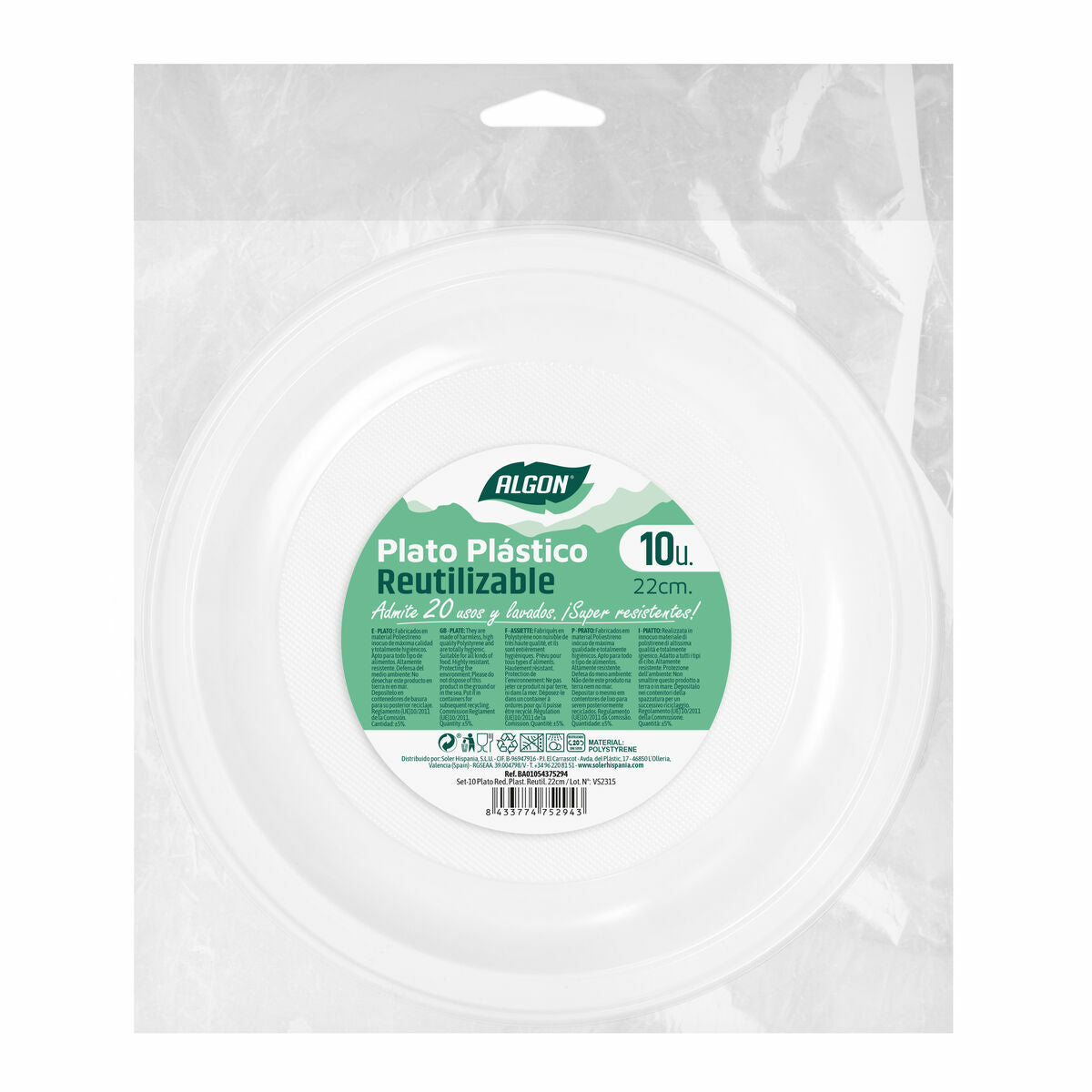 Set of reusable plates Algon Circular White Plastic 21,5 x 1,5 cm (36 Units)