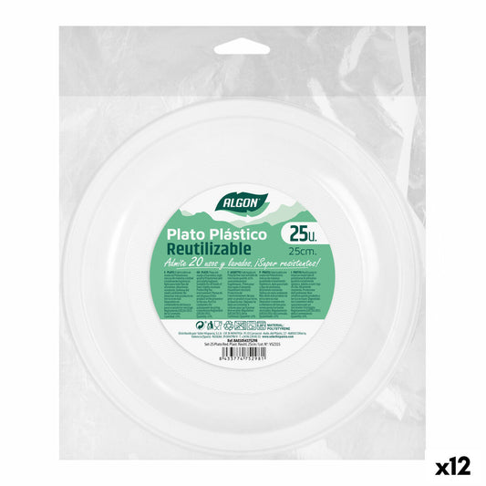 Set of reusable plates Algon Circular White Plastic 25 x 25 x 1,5 cm (12 Units)