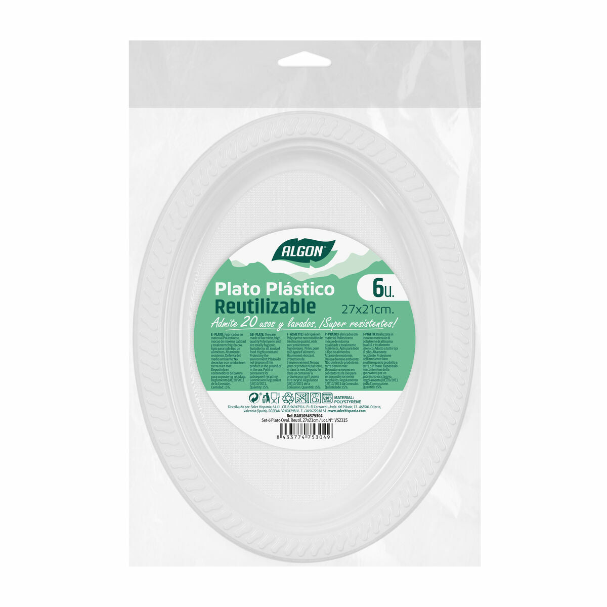 Set of reusable plates Algon White Plastic Oval 27 x 21 x 2 cm (36 Units)