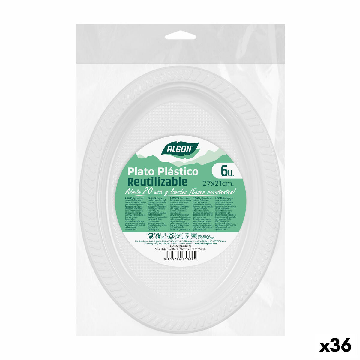 Set of reusable plates Algon White Plastic Oval 27 x 21 x 2 cm (36 Units)