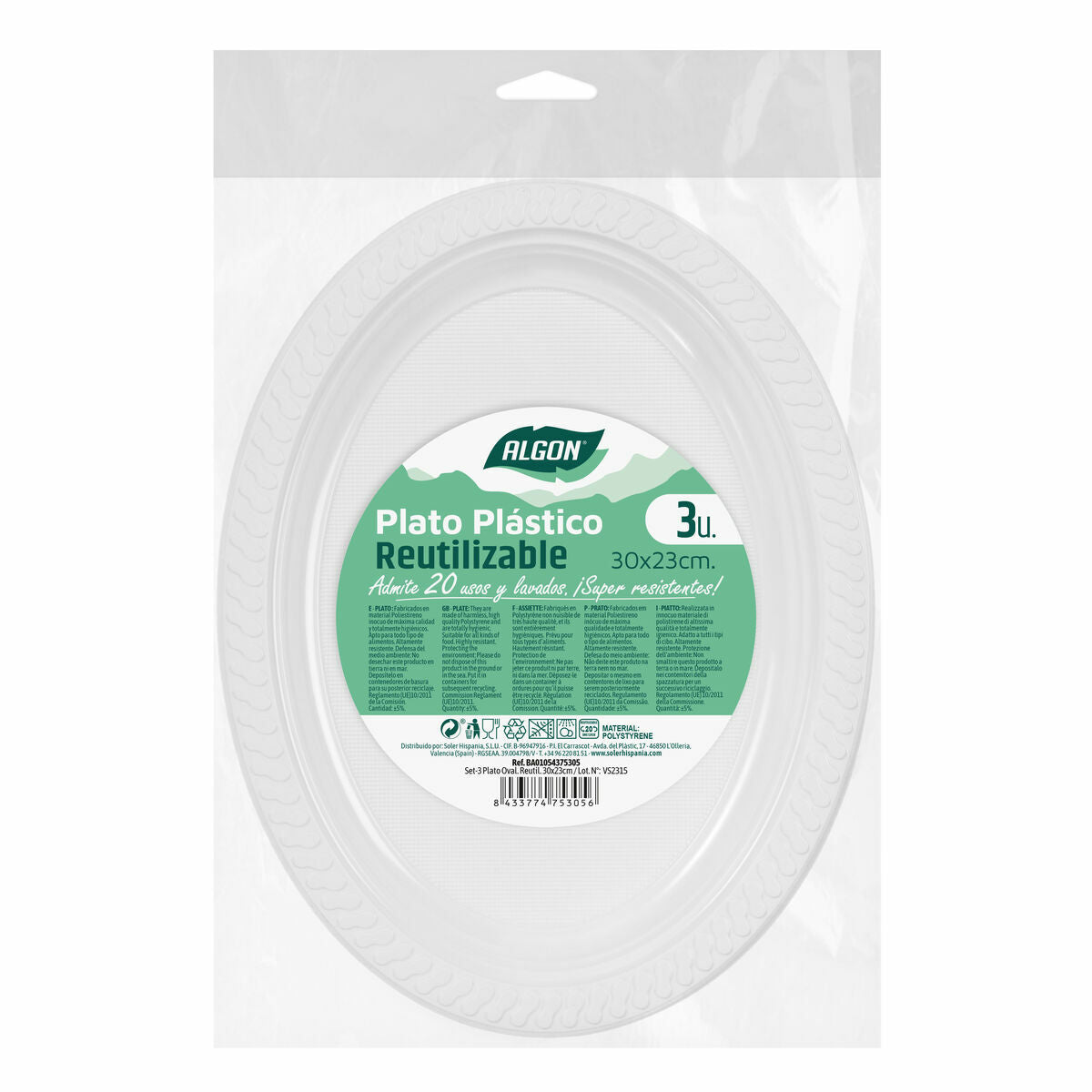 Set of reusable plates Algon White Plastic Oval 30 x 23 cm (36 Units)