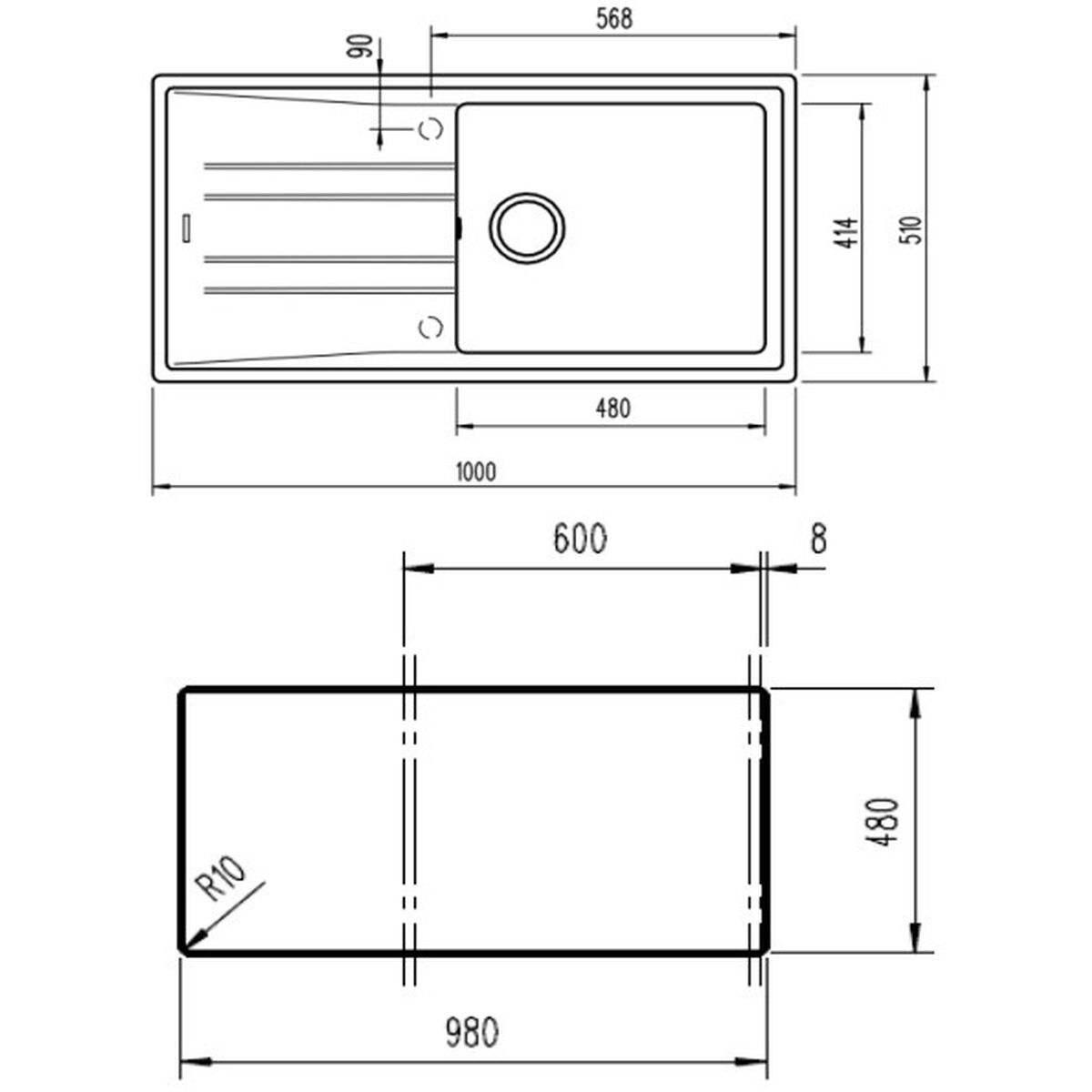 Sink with One Basin Teka Stone 60 L-TG 1C 1E