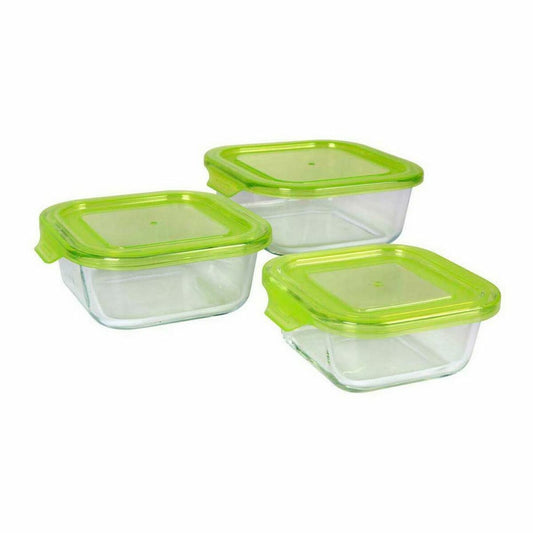 Set of 3 lunch boxes Quttin Green Rectangular Transparent 16 cm (6 Units)