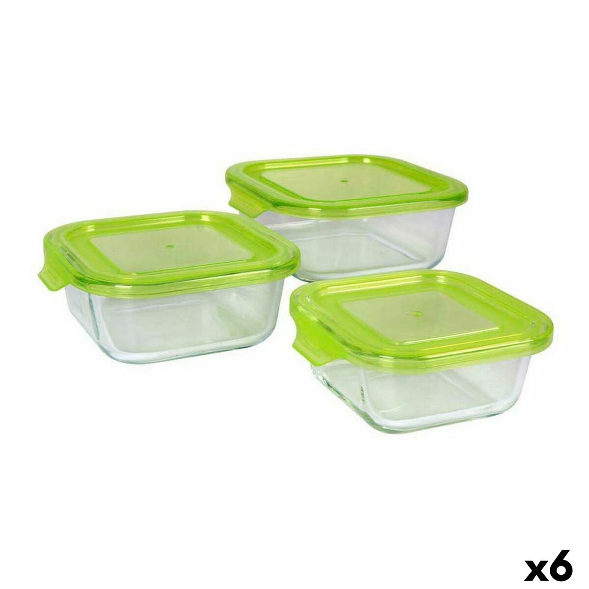 Set of 3 lunch boxes Quttin Green Rectangular Transparent 16 cm (6 Units)