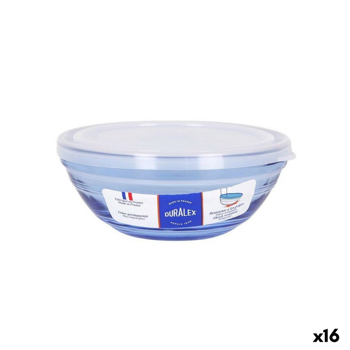 Round Lunch Box with Lid Duralex   Crystal Blue Ø 14 cm (16 Units)