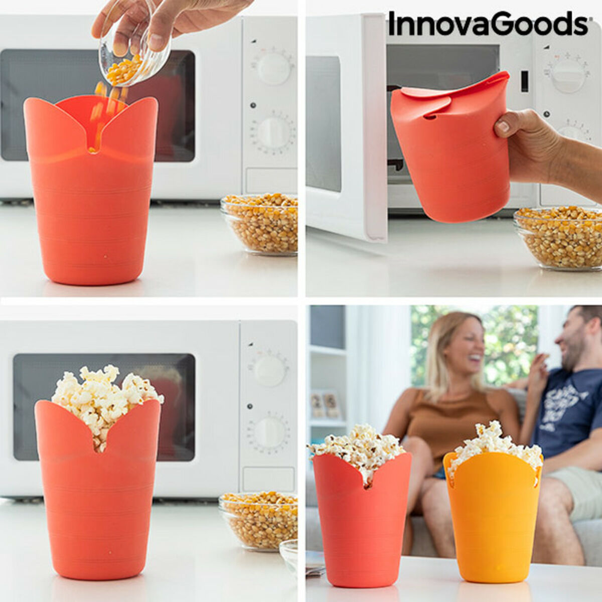 Collapsible Silicone Popcorn Poppers Popbox InnovaGoods (Pack of 2)