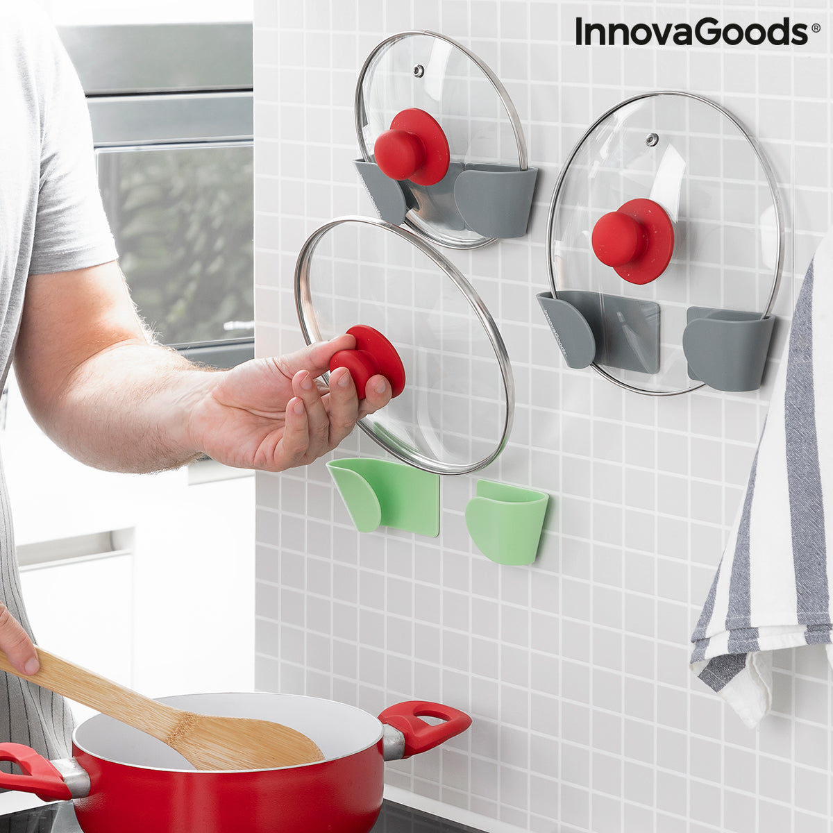 Set of 3 Adhesive Holders for Saucepan Lids Smarack InnovaGoods