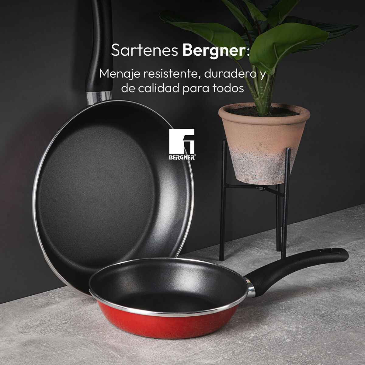 Set of Frying Pans Bergner CLASSIQUE Red Steel 2 Units