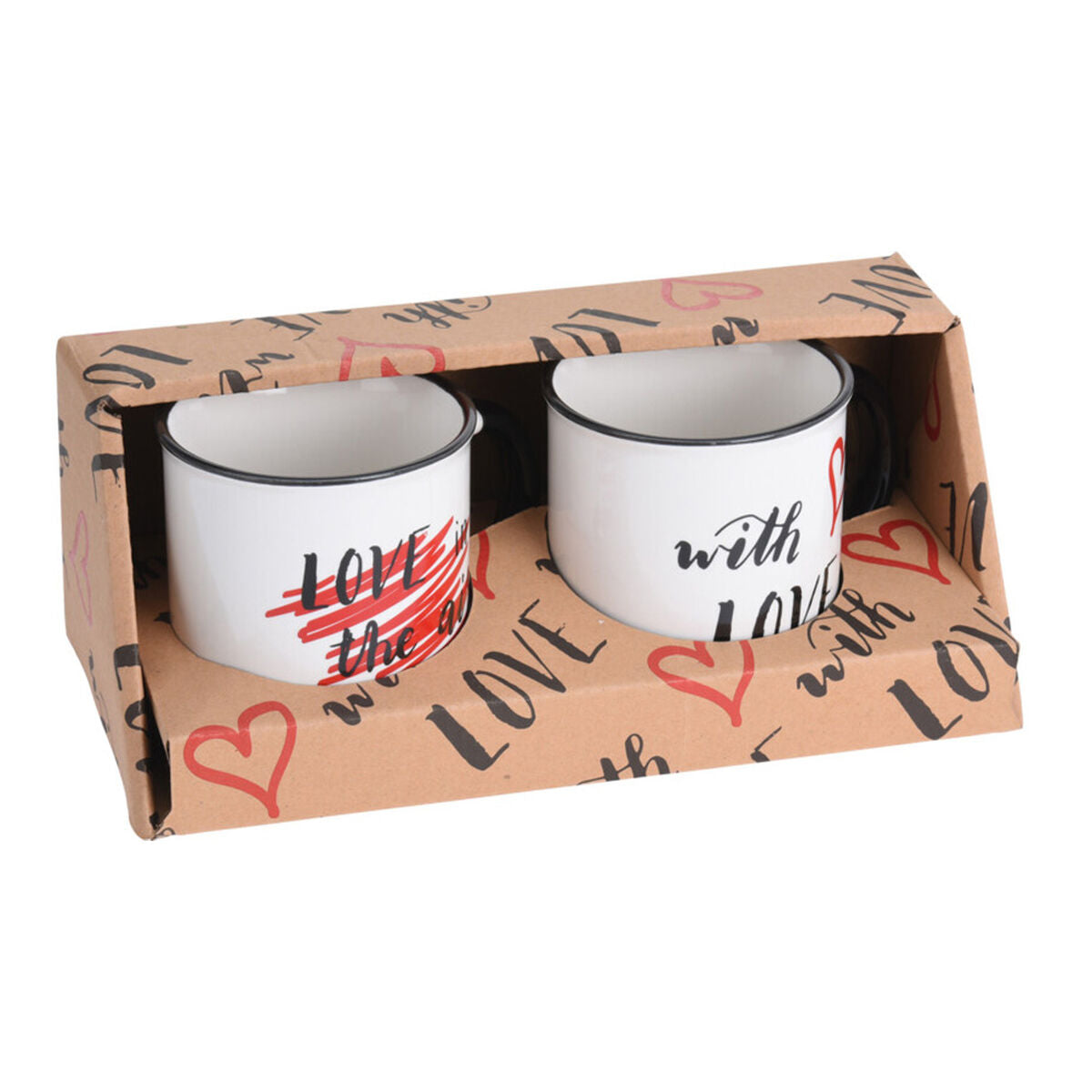 2 Piece Mug Set White Hearts Porcelain