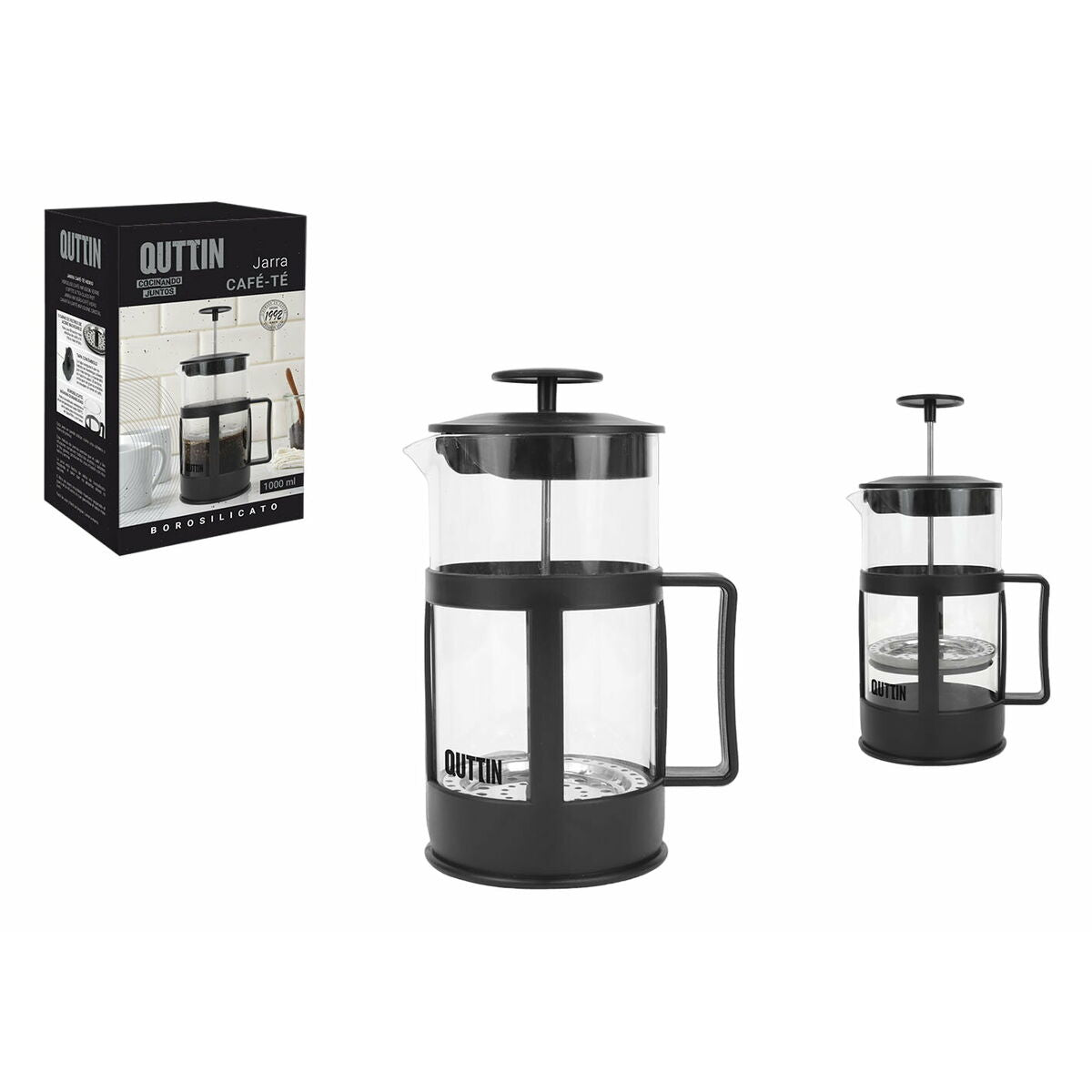 Cafetière with Plunger Quttin Borosilicate Glass 1 L 13,5 X 10,5 X 21 cm